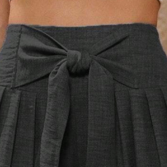 Solid khaki Wide Leg High Waisted Smocked Tie Pants - Picture 6 of 6